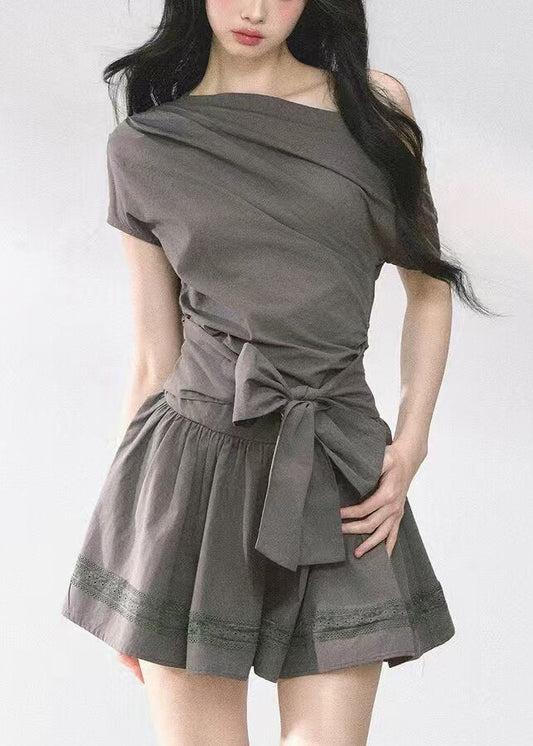 Sexy Dark Grey Asymmetrical One Shoulder Mid Dress Summer