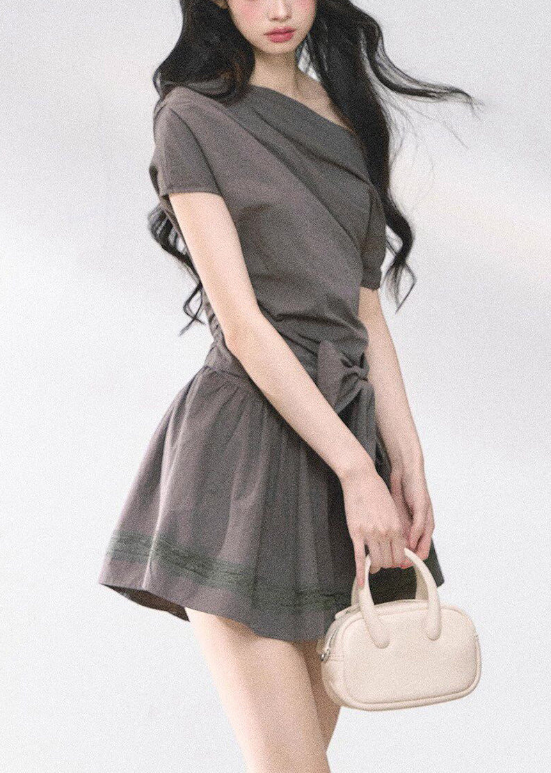 Sexy Dark Grey Asymmetrical One Shoulder Mid Dress Summer