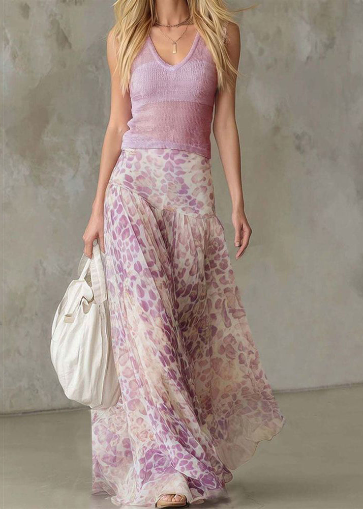 Sexy Purple V Neck Vest And Maxi Skirts Two Pieces Set Summer