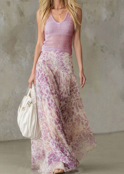 Sexy Purple V Neck Vest And Maxi Skirts Two Pieces Set Summer