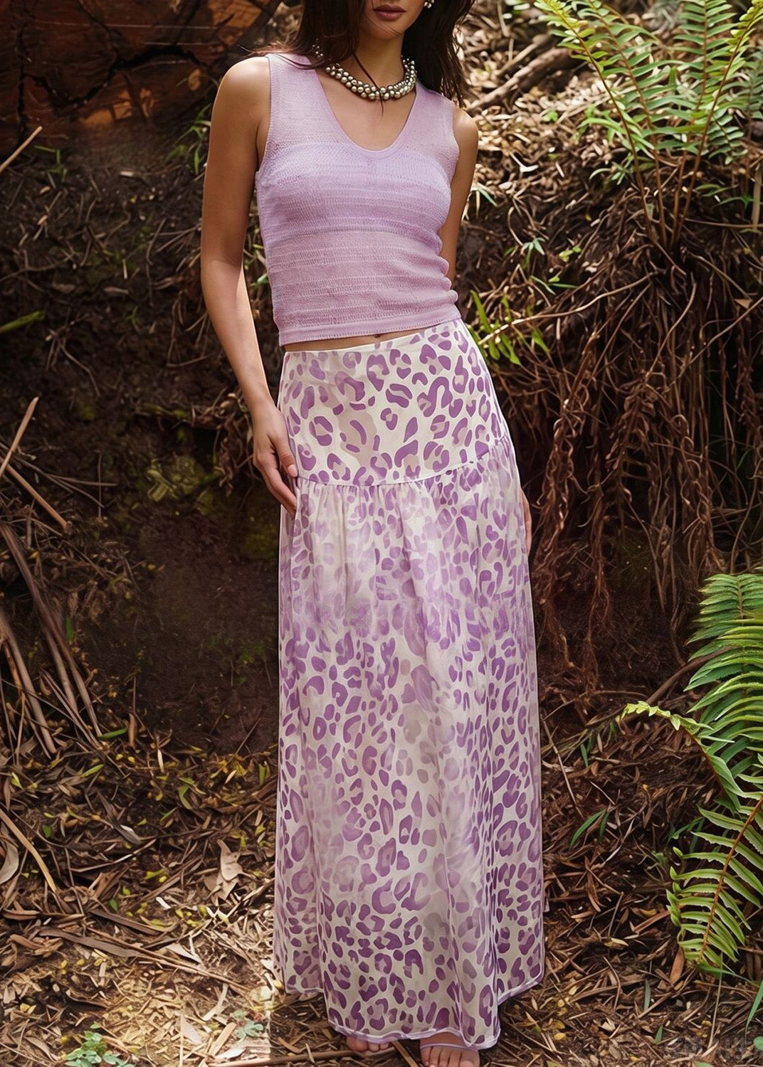 Sexy Purple V Neck Vest And Maxi Skirts Two Pieces Set Summer
