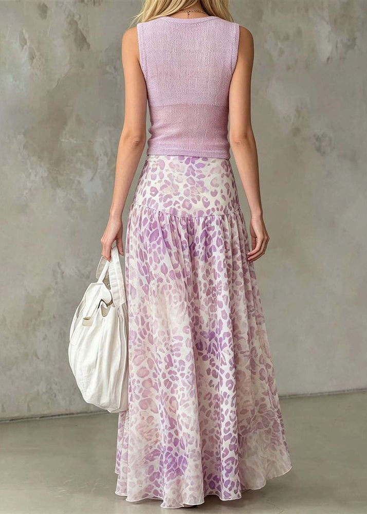 Sexy Purple V Neck Vest And Maxi Skirts Two Pieces Set Summer