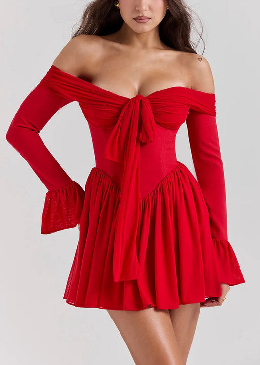 Sexy Red Bustier Top Chiffon Mini Strapless Dress Summer