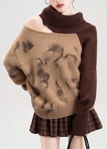 Sexy Red Cold Shoulder Patchwork Knit Sweaters Spring