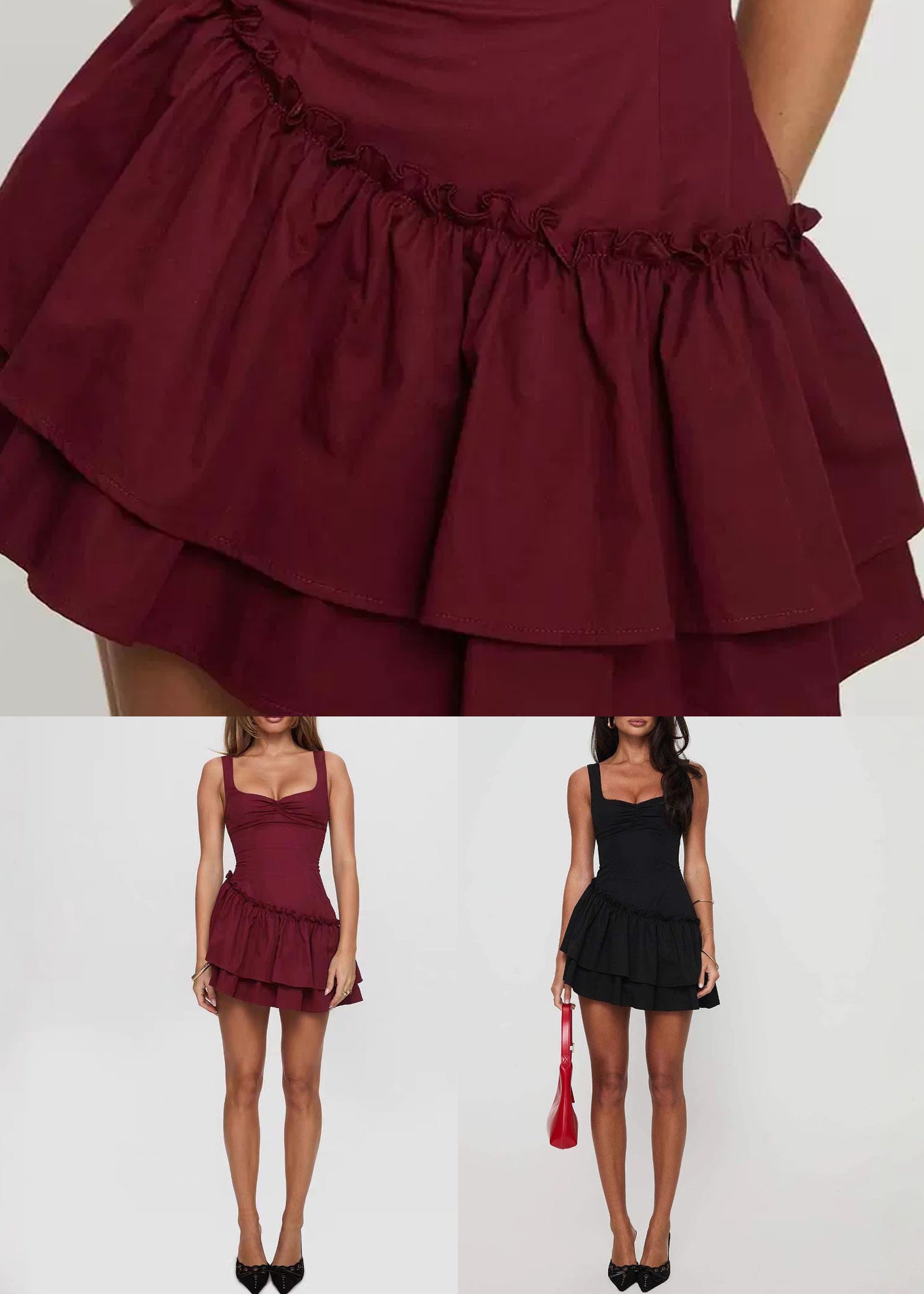 Sexy Red Ruffled Solid Cotton Mini Dresses Summer