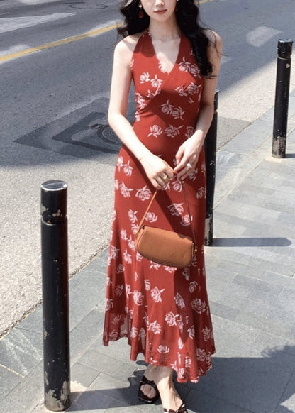 Sexy Red V Neck Patchwork Tulle Maxi Dress Summer