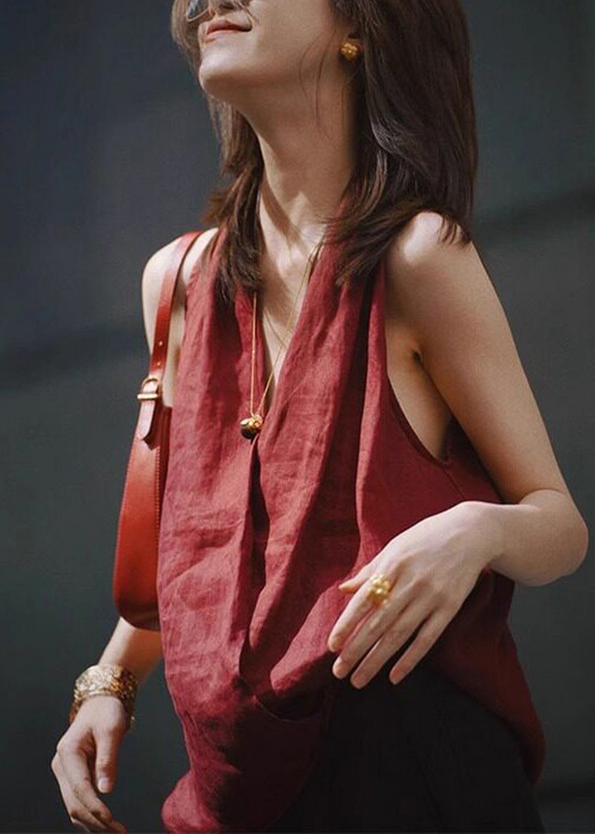Sexy Red V Neck Solid Tops Sleeveless