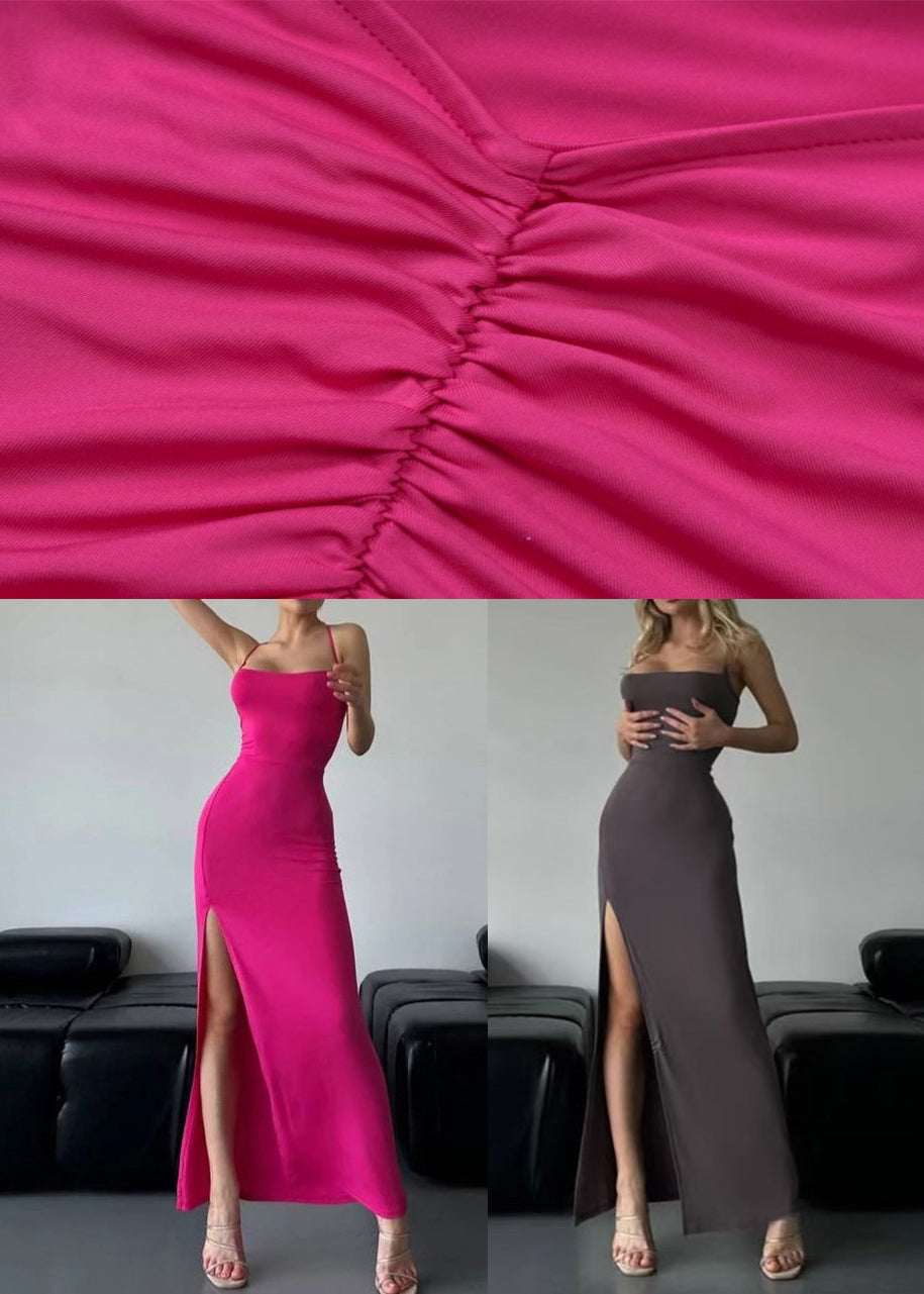 Sexy Rose Lace Up Side Open Cotton Spaghetti Strap Dress Sleeveless