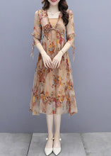 Load image into Gallery viewer, Sexy V Neck Print Patchwork Rivet Chiffon Long Dresses Half Sleeve