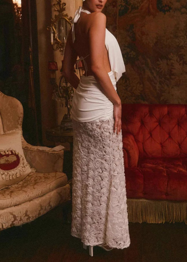 Sexy White Backless Floral Patchwork Slim Fit Dress Summer