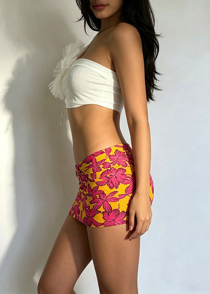 Sexy White Floral Cotton Strapless Tops And Skirts Two Pieces Set Summer