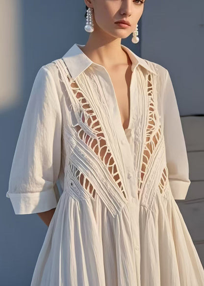 Sexy White Hollow Out Cotton Holiday Dress Summer