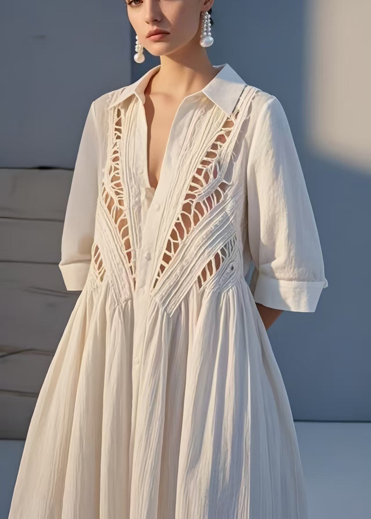 Sexy White Hollow Out Cotton Holiday Dress Summer