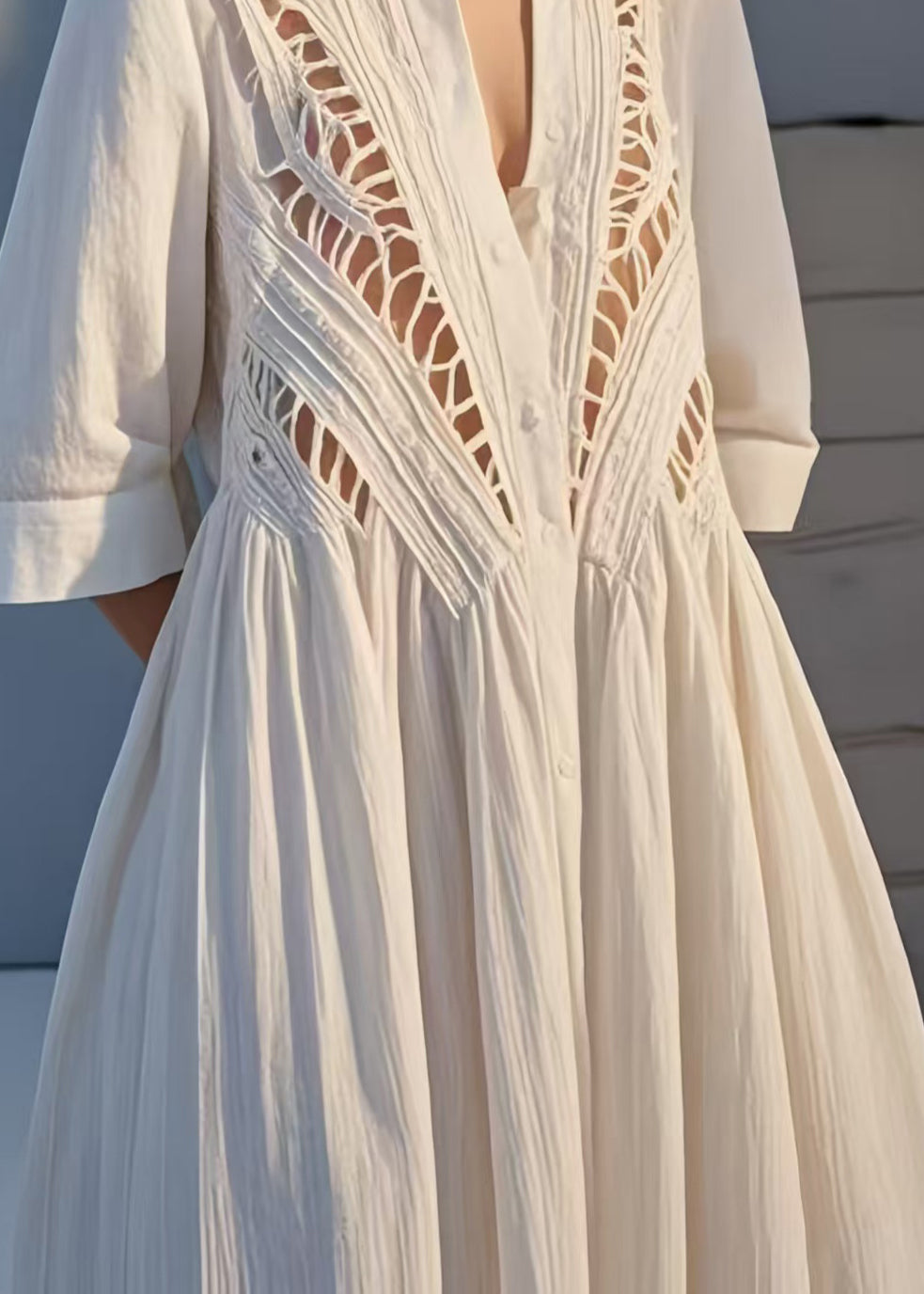 Sexy White Hollow Out Cotton Holiday Dress Summer