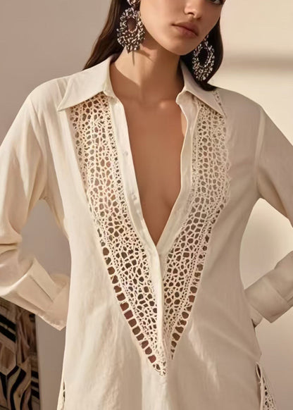 Sexy White Hollow Out Cotton Mini Dress Spring