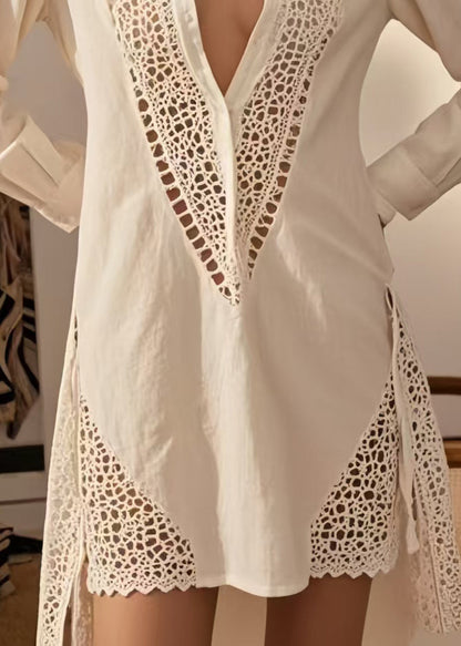 Sexy White Hollow Out Cotton Mini Dress Spring
