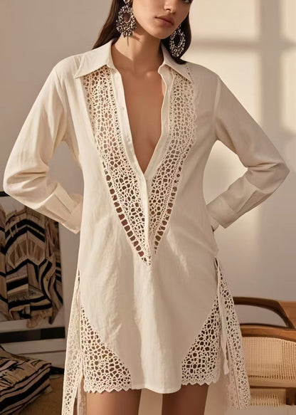 Sexy White Hollow Out Cotton Mini Dress Spring