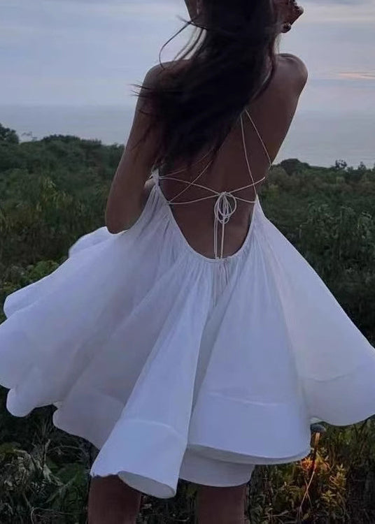 Sexy Yellow Backless Lace Up Cotton Dresses Sleeveless