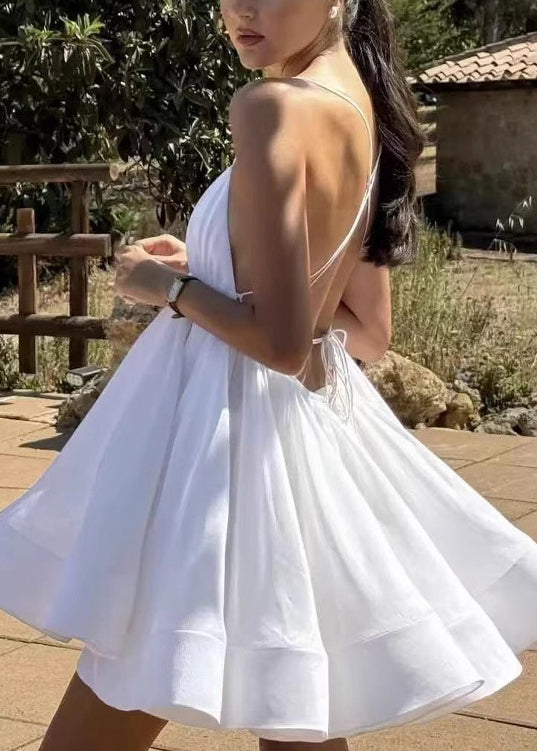 Sexy Yellow Backless Lace Up Cotton Dresses Sleeveless