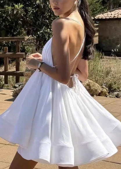 Sexy Yellow Backless Lace Up Cotton Dresses Sleeveless