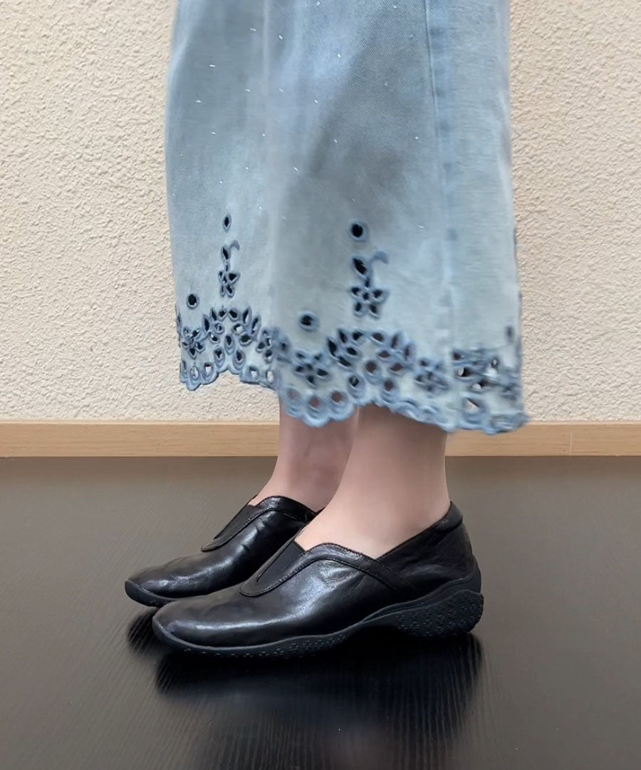 Sheepskin Flat Shoes Comfortable Black Flat Shoes For Women