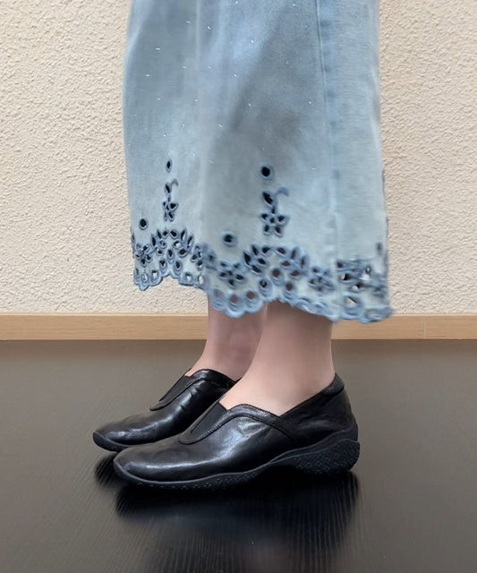 Sheepskin Flat Shoes Comfortable Black Flat Shoes For Women