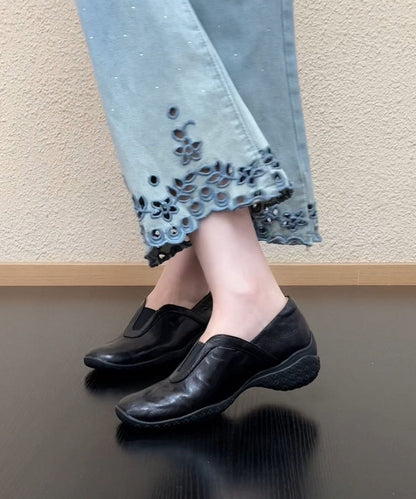 Sheepskin Flat Shoes Comfortable Black Flat Shoes For Women