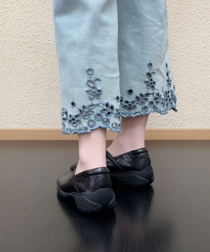 Sheepskin Flat Shoes Comfortable Black Flat Shoes For Women