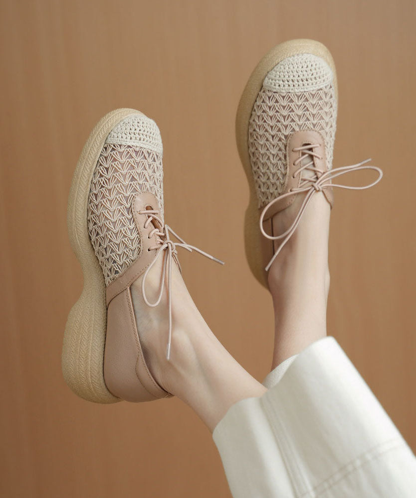 Sheepskin Flat Shoes Splicing Hollow Out Flats