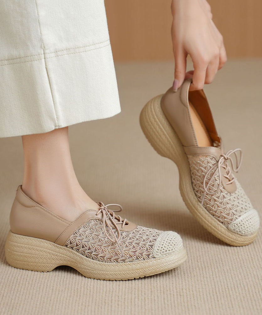 Sheepskin Flat Shoes Splicing Hollow Out Flats