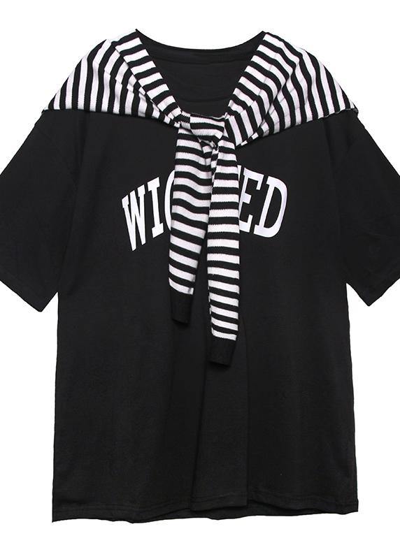 Short-sleeved t-shirt women's summer dress loose large size compassionate two-piece shirt with shawl - SooLinen