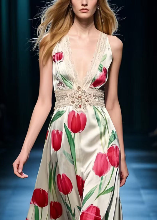 Silm Fit Apricot Print Exra Large Hem Vestidos Dress Summer