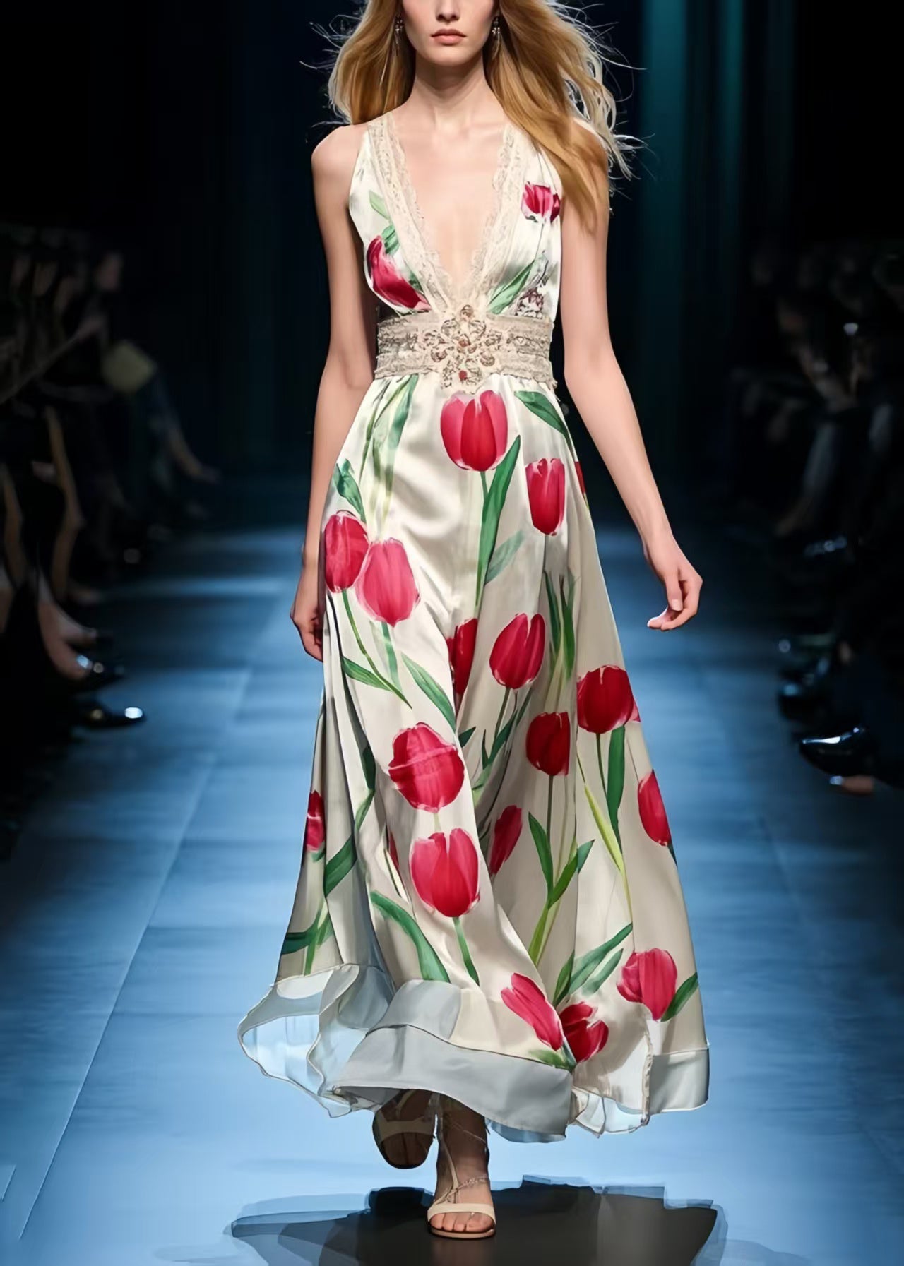 Silm Fit Apricot Print Exra Large Hem Vestidos Dress Summer