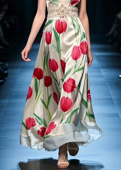 Silm Fit Apricot Print Exra Large Hem Vestidos Dress Summer