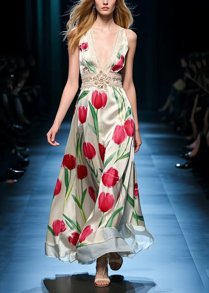 Silm Fit Apricot Print Exra Large Hem Vestidos Dress Summer