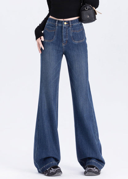 Silm Fit Blue High Waist Denim Flare Bottoms Spring