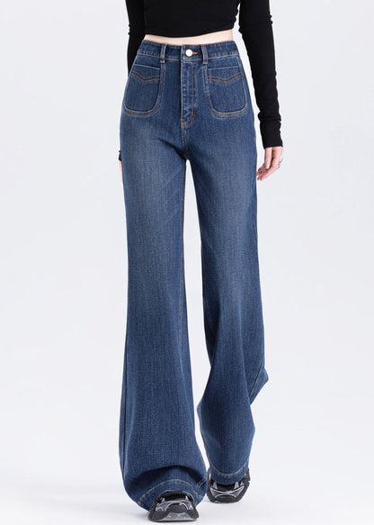 Silm Fit Blue High Waist Denim Flare Bottoms Spring