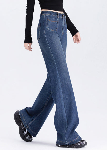 Silm Fit Blue High Waist Denim Flare Bottoms Spring