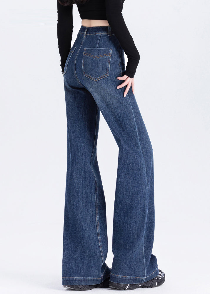 Silm Fit Blue High Waist Denim Flare Bottoms Spring