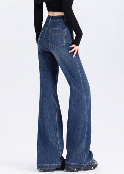 Silm Fit Blue High Waist Denim Flare Bottoms Spring