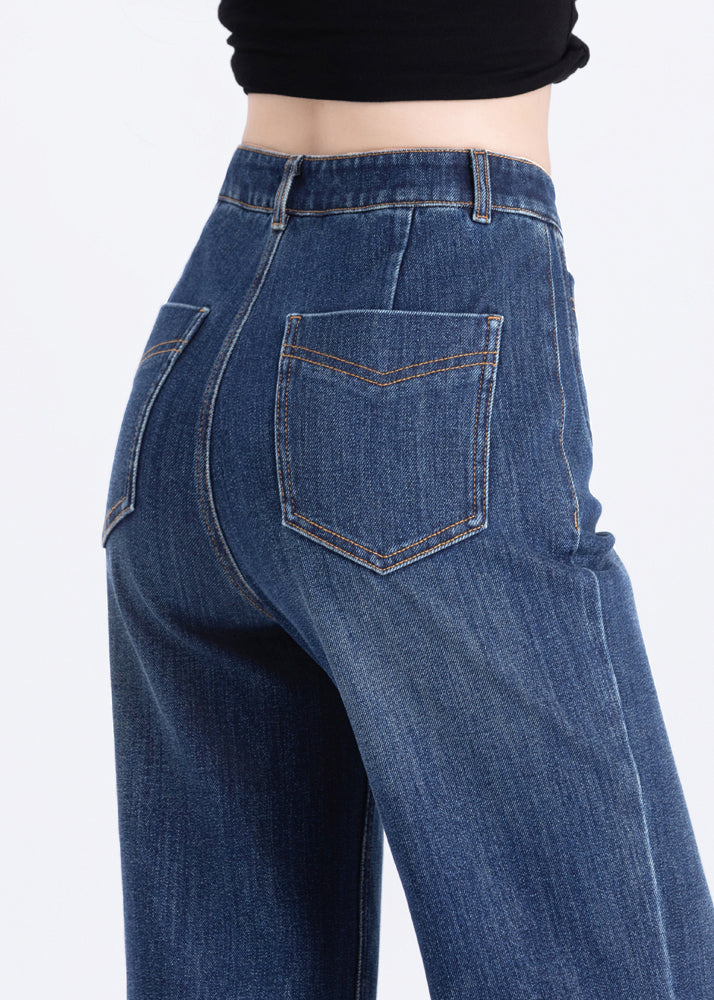 Silm Fit Blue High Waist Denim Flare Bottoms Spring