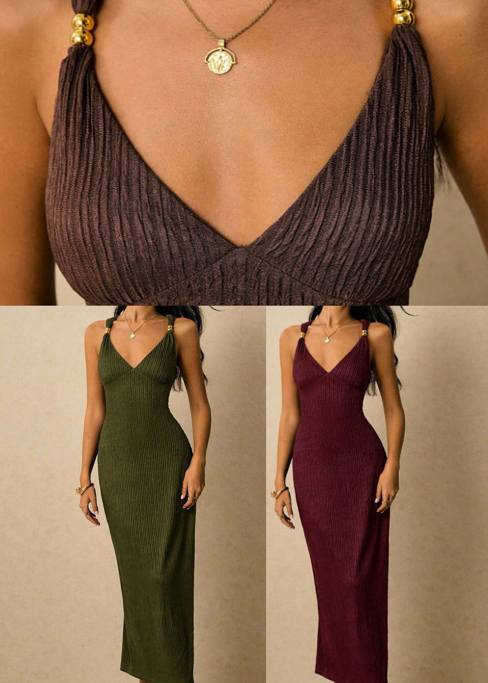 Silm Fit Brown Wrinkled Cross Strap Cotton Cami Dresses Summer