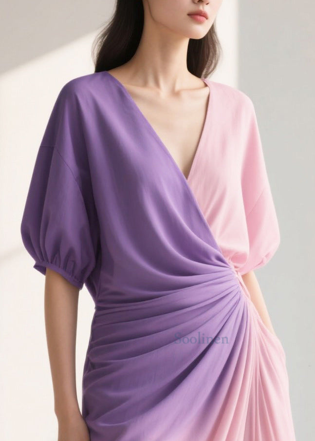 Silm Fit Gradient Color Wrinkled Chiffon Beach Dress Summer