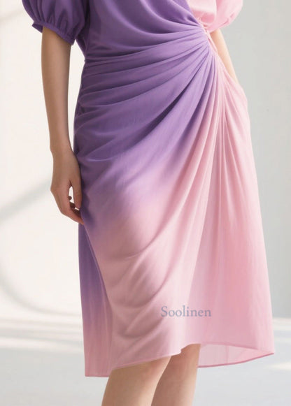 Silm Fit Gradient Color Wrinkled Chiffon Beach Dress Summer