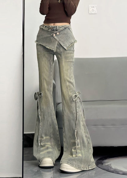 Silm Fit Light Blue Denim Flare Bottoms Pants Skirt Spring