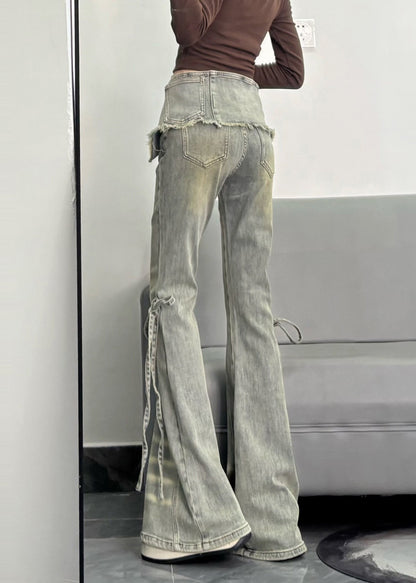 Silm Fit Light Blue Denim Flare Bottoms Pants Skirt Spring