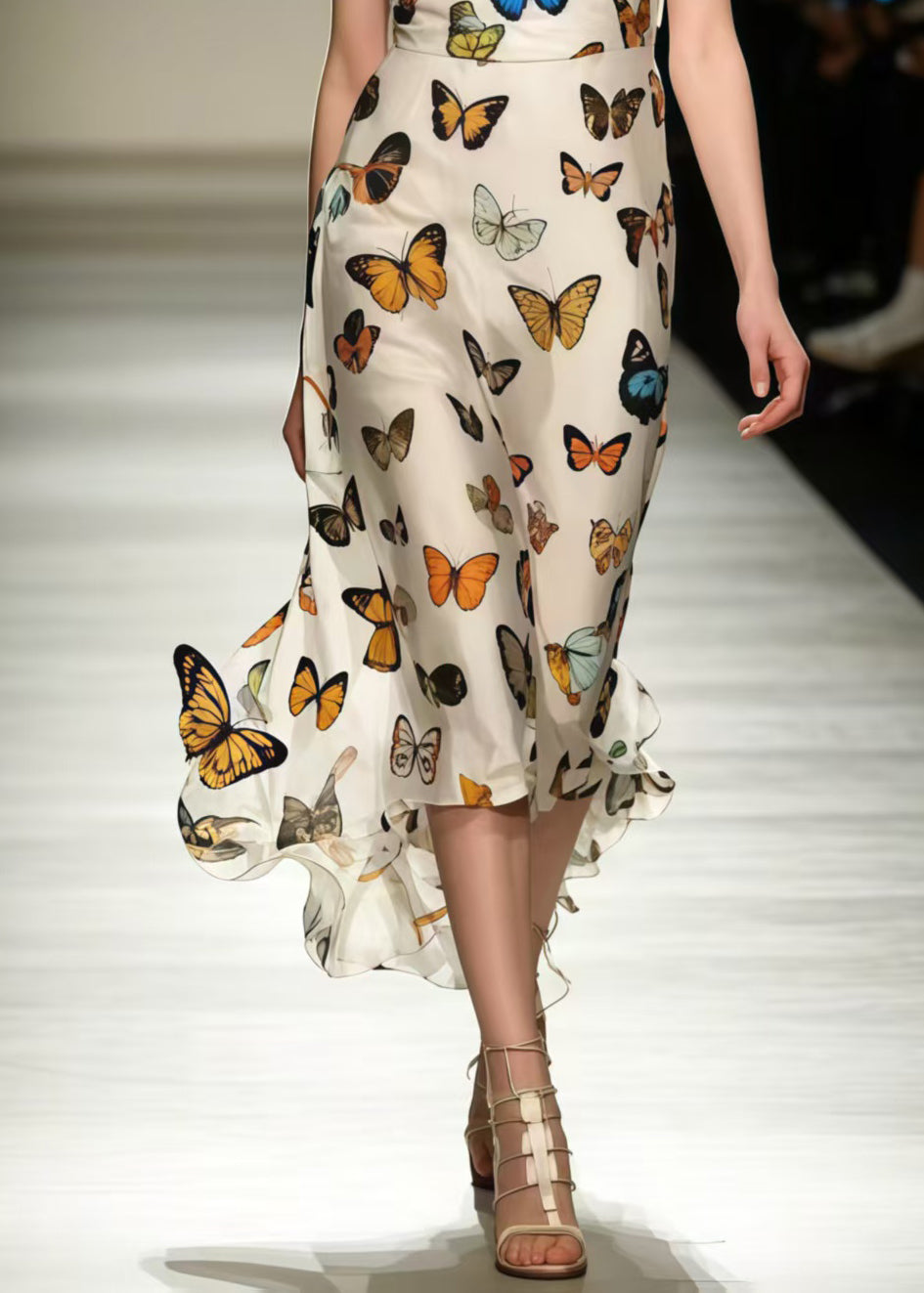 Silm Fit Polychrome Butterfly Chiffon Spaghetti Strap Dress Summer