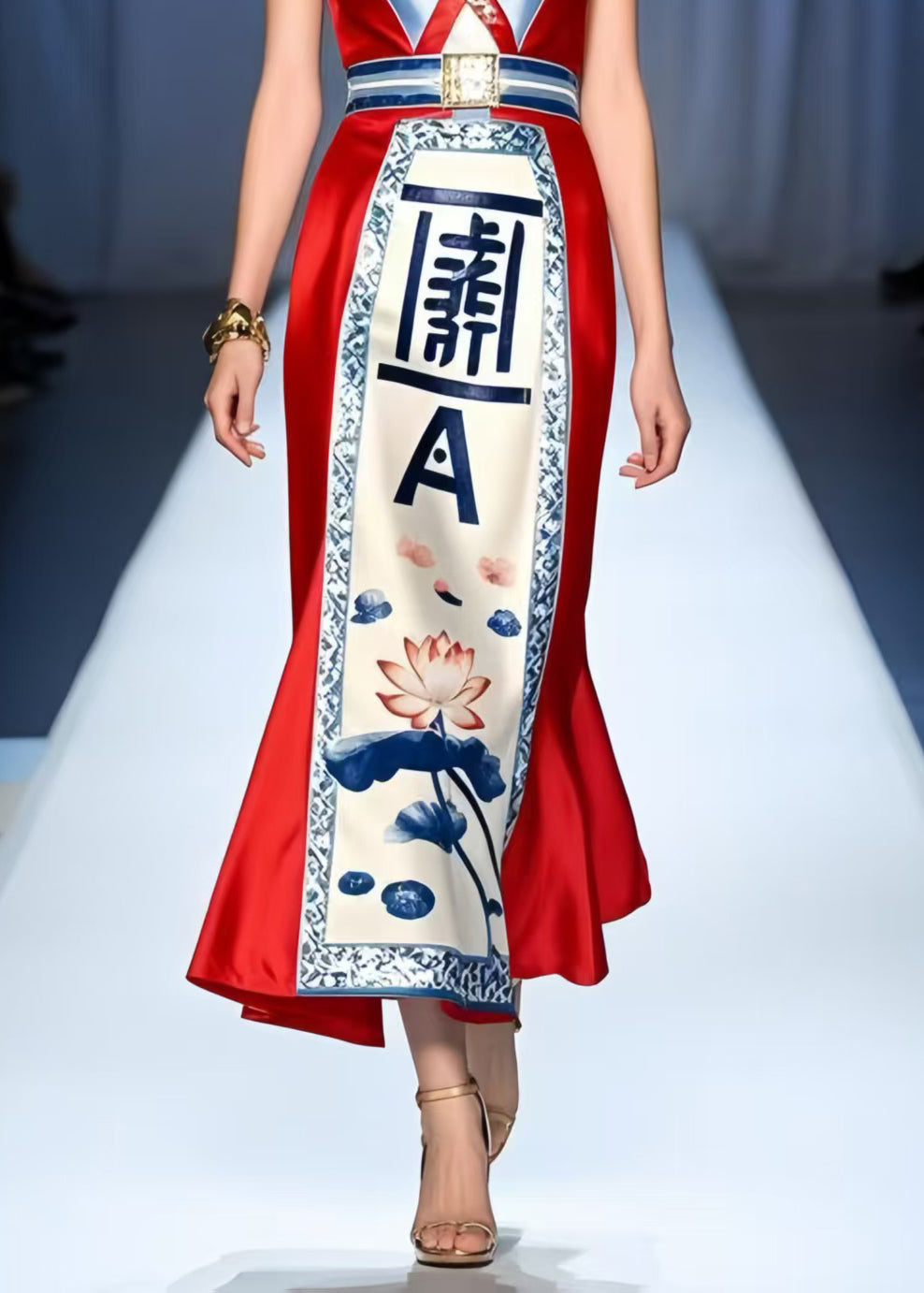 Silm Fit Red V Neck Print Silk Mini Dress Summer