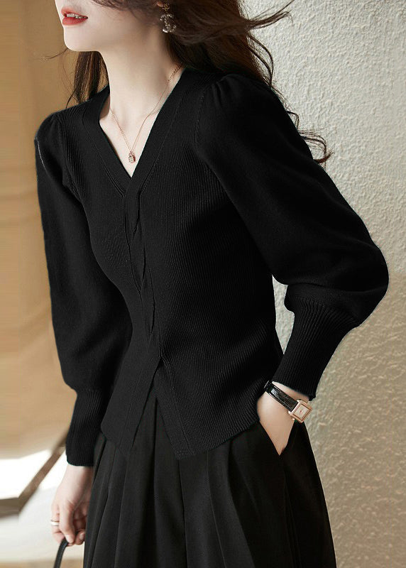 Silm Fit Red V Neck Side Open Knit Shirt Spring