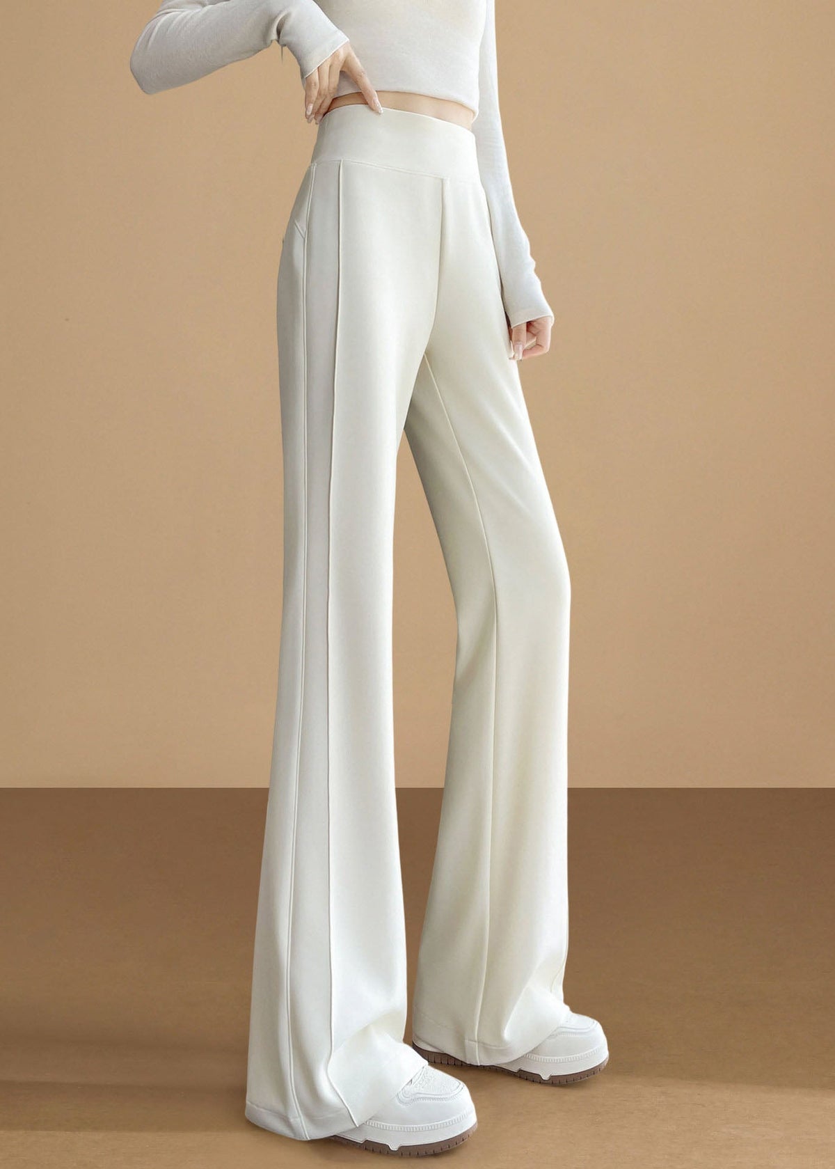 Silm Fit White Highb Waist Cotton Flare Bottoms Pants Fall